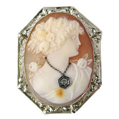 Diamond Gold Fine Lady Cameo Pendant / Brooch 4