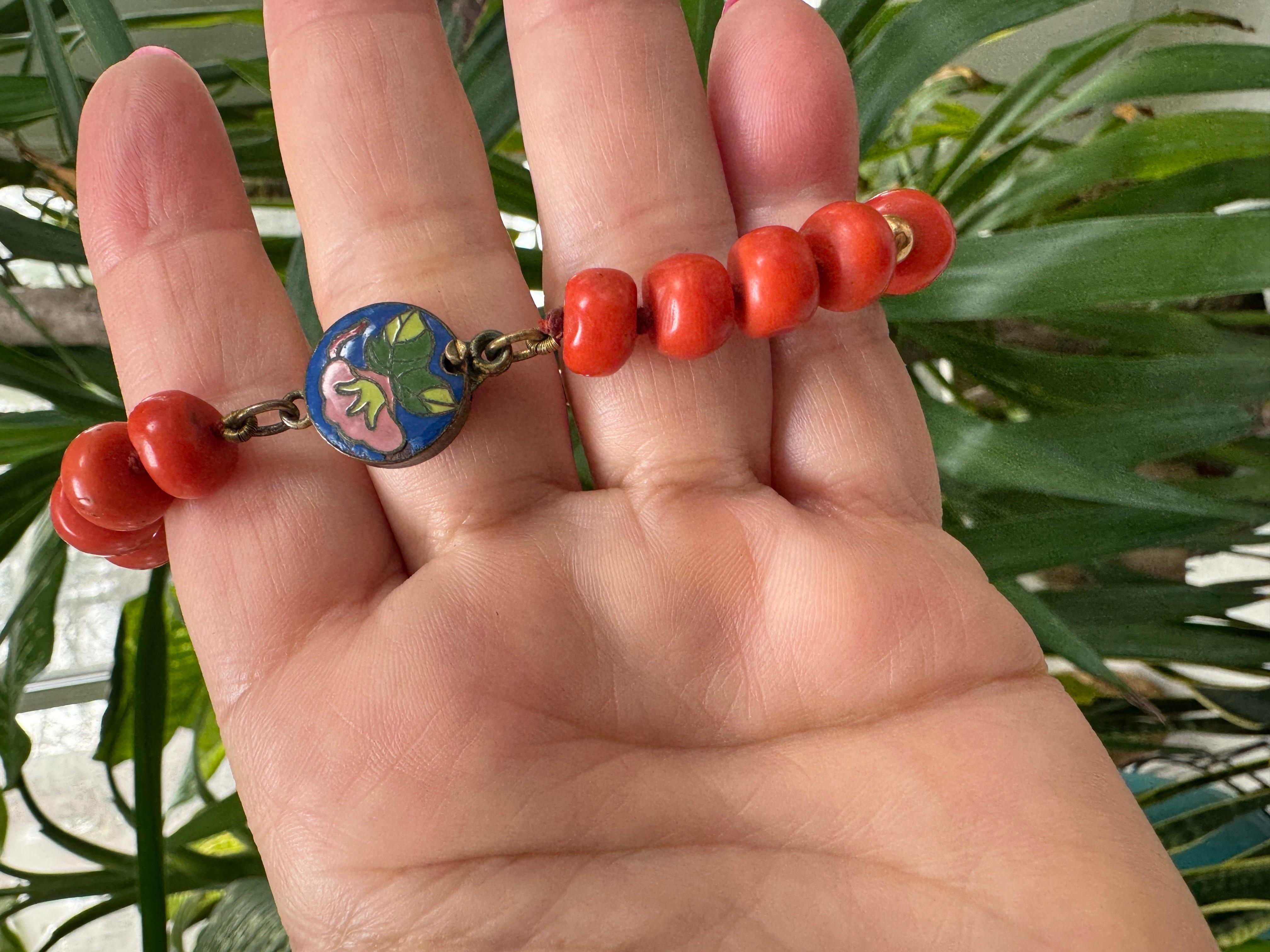 Natural Mediterranean Coral Gold Beaded Bracelet - Enamel Clasp GIA Certified  For Sale 7