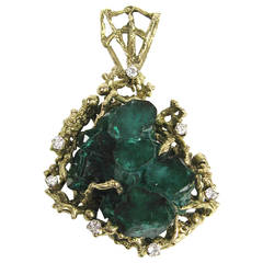 Brutalist Chatham Emerald Diamond Gold Pendant 7
