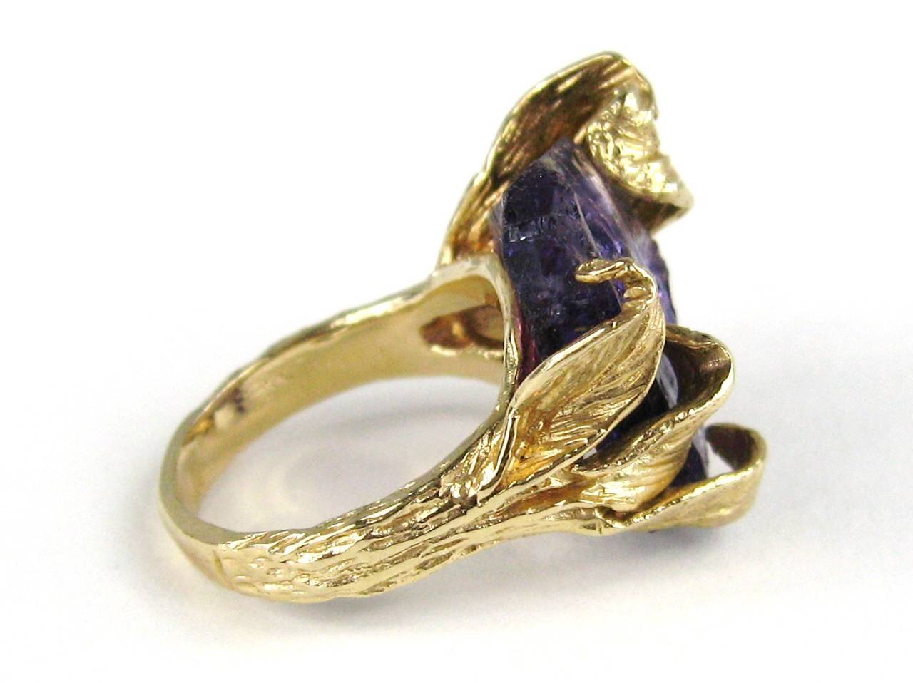 1970s Floral Organic Amethyst Gold Ring