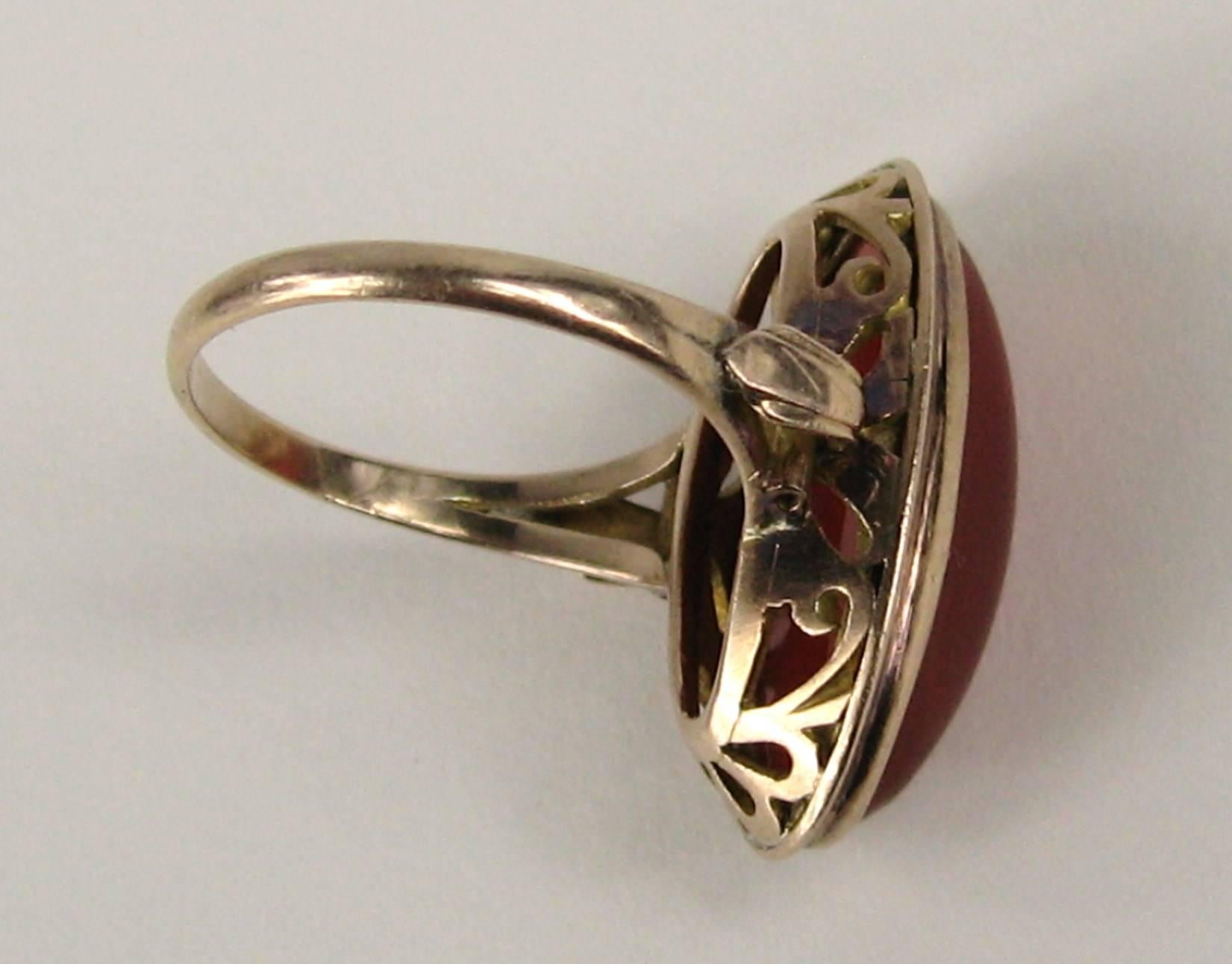 Victorian Rose Gold Carnelian Ornate Oval Ring  In Excellent Condition In Wallkill, NY