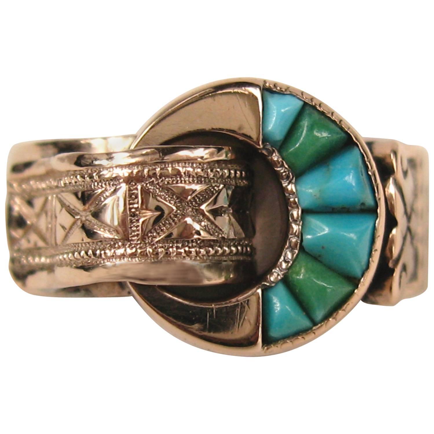Early Victorian Turquoise Rose Gold Band Ring