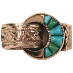 Early Victorian Turquoise Rose Gold Band Ring