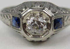 Bague Art déco en or blanc 14 carats avec diamants, années 1920