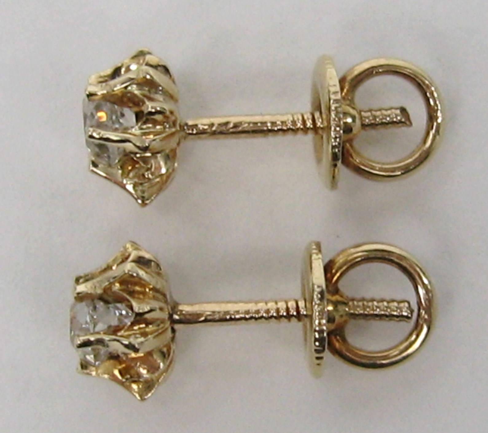 Victorian Mine Cut Diamond Gold Earring Studs, 1860s