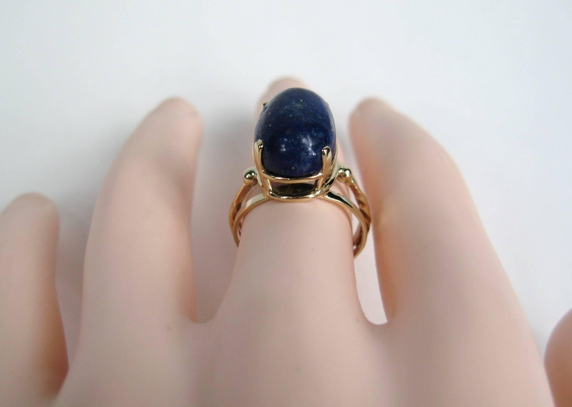 14 Karat Gold Lapis Lazuli Ring, Midcentury 4