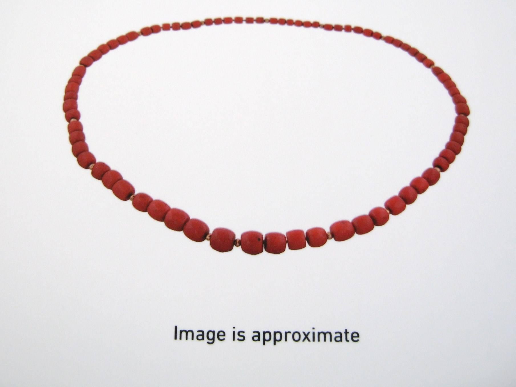 Natural Mediterranean GIA Red Coral Gold 14 Karat Beaded Necklace For Sale 4