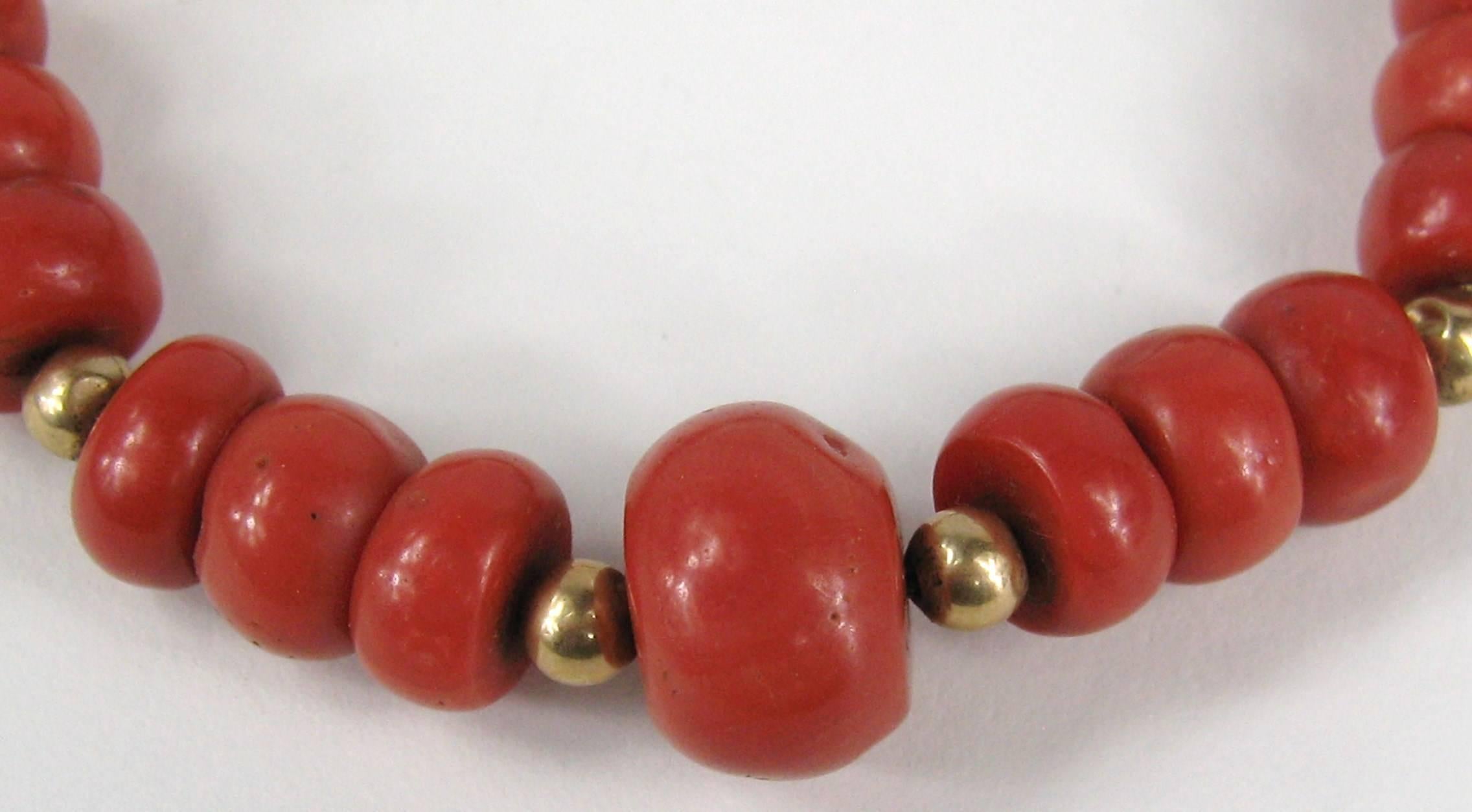 Special Natural Mediterranean Coral Beaded Bracelet with a lovely enameled slide-in clasp. GIA Identification report No. 2181344399 Reddish Orange Natural Coral Not treated. Will fit a 6.5 up to a 7.5 wrist nicely depending on how you like to wear