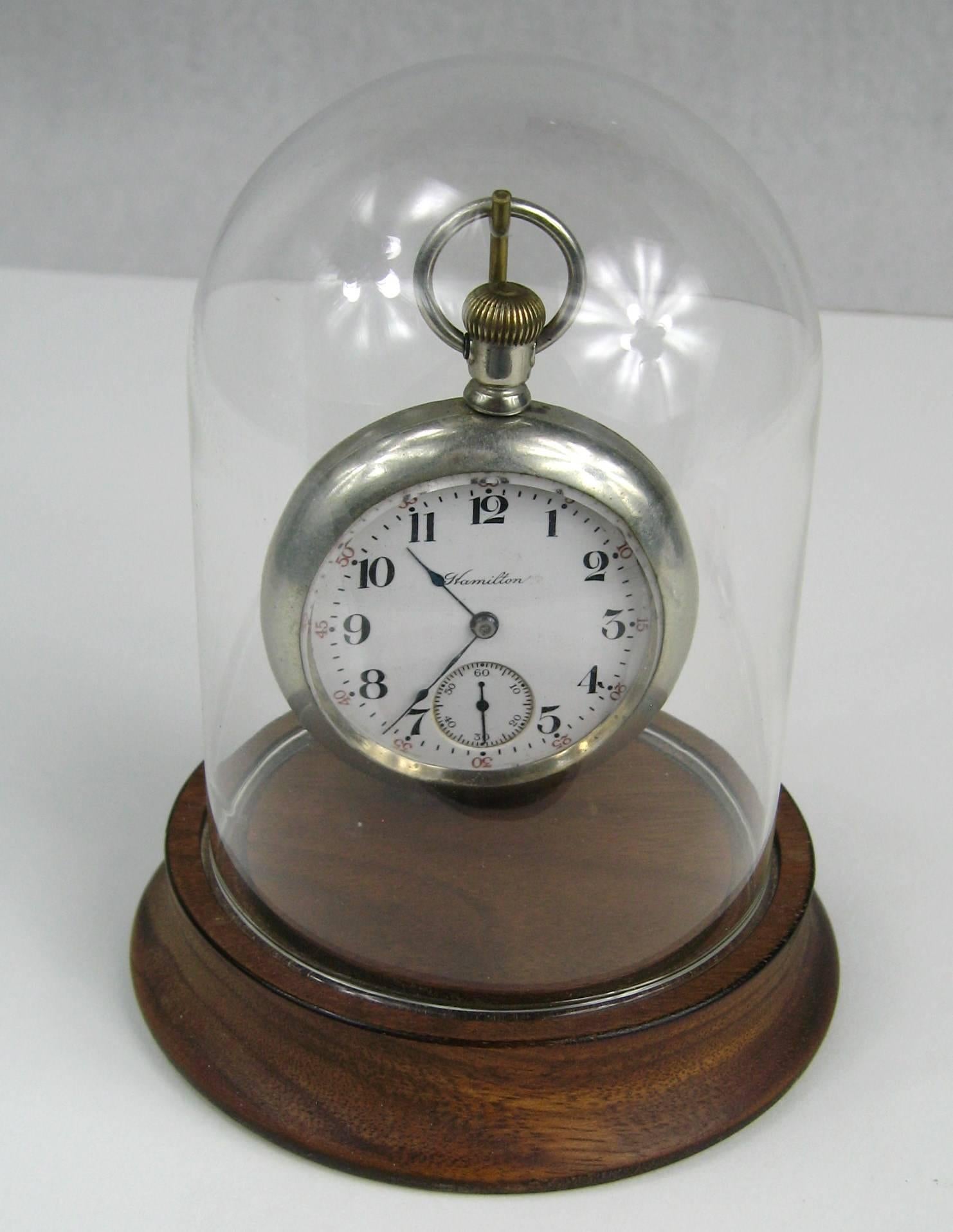 Antique Open Face Silver Hamilton Pocket Watch with Display For Sale 1