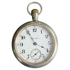 Antique 1911 Silver Hamilton Open Face Pocket Watch with 17 Jewels