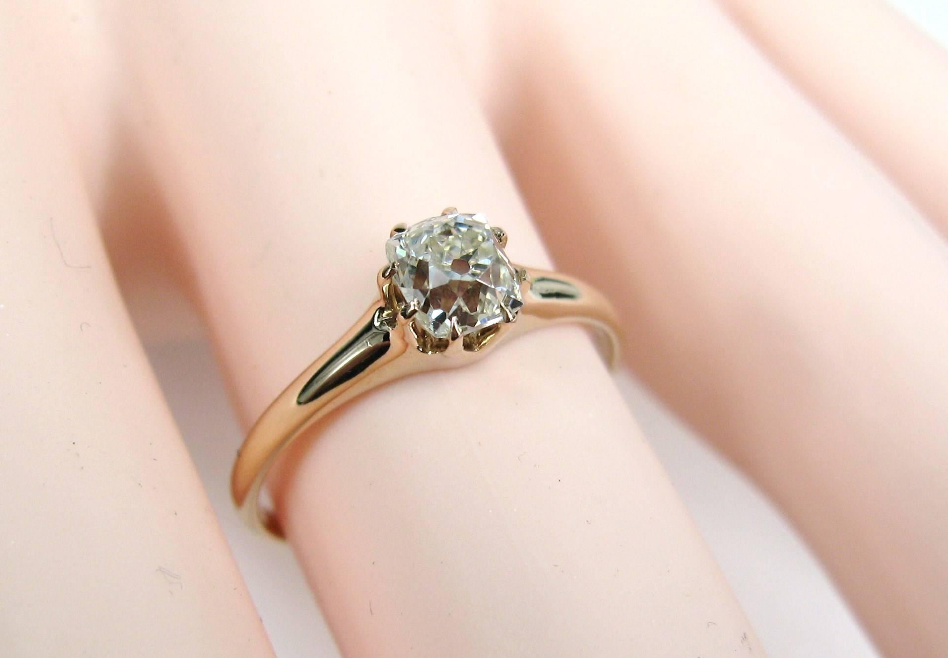 Antique Rose Gold Cushion Cut Diamond Engagement Ring  In Good Condition In Wallkill, NY