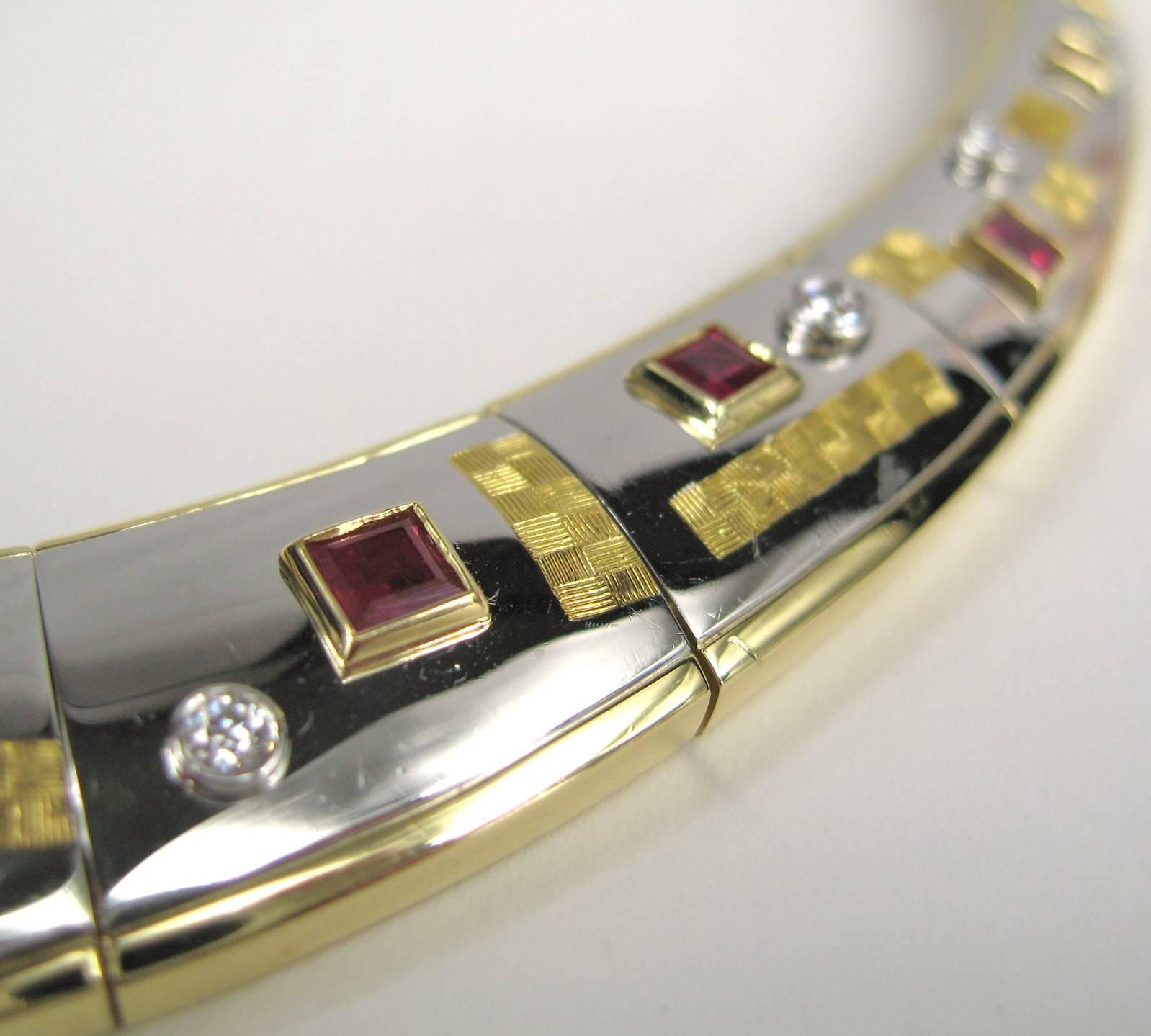 Michael Bondanza Platinum Gold Ruby Diamond Necklace, Bracelet and Ring In Good Condition In Wallkill, NY