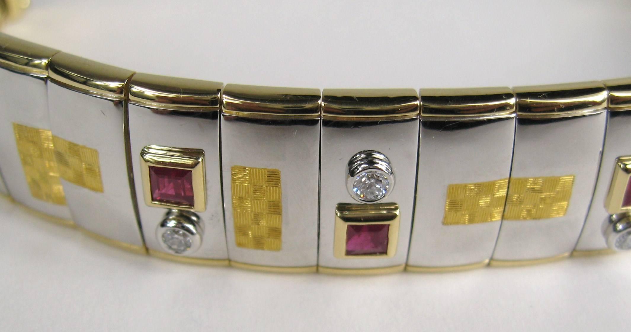 Michael Bondanza Platinum Gold Ruby Diamond Necklace, Bracelet and Ring 2