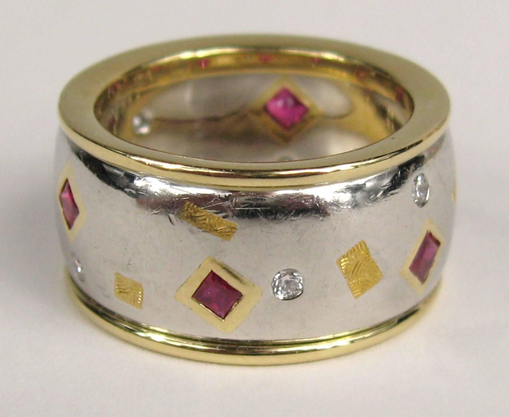 Michael Bondanza Platinum Gold Ruby Diamond Necklace, Bracelet and Ring 5