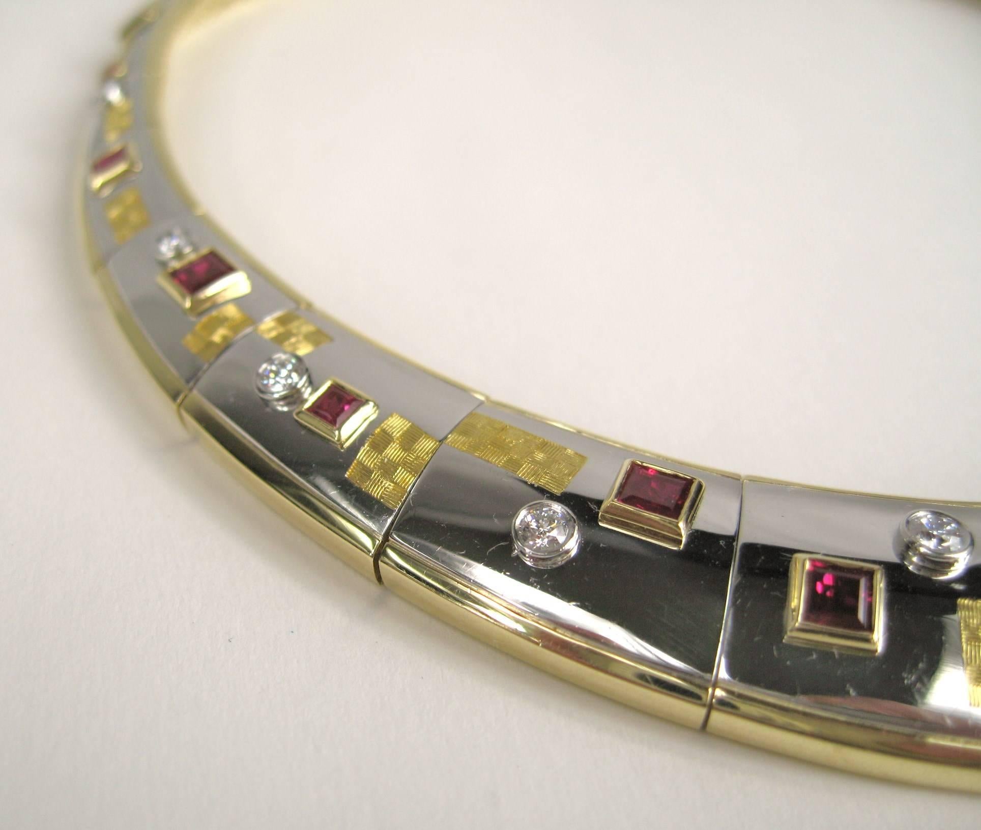 Modern Michael Bondanza Platinum Gold Ruby Diamond Necklace, Bracelet and Ring