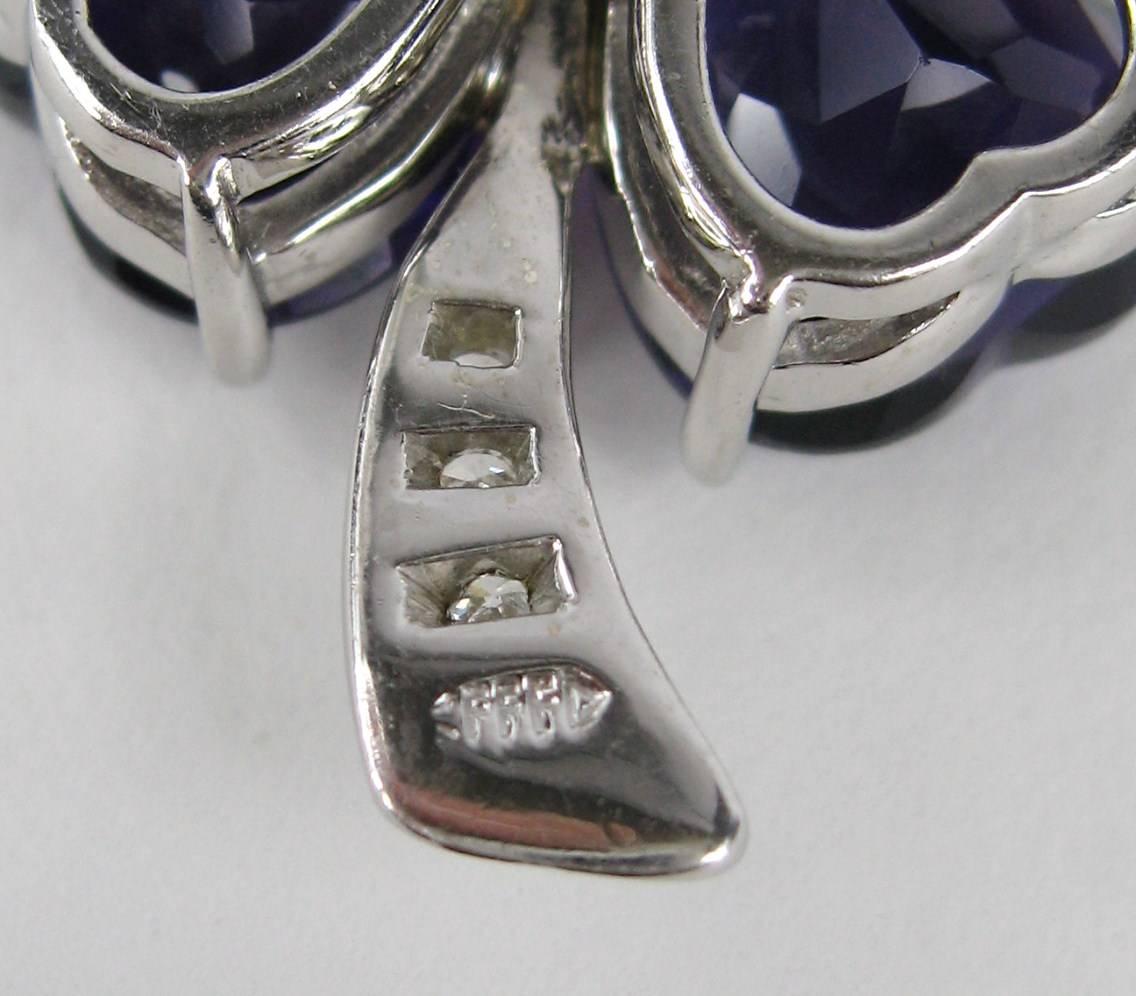 Platinum Diamond Amethyst Clover Brooch Pin 2
