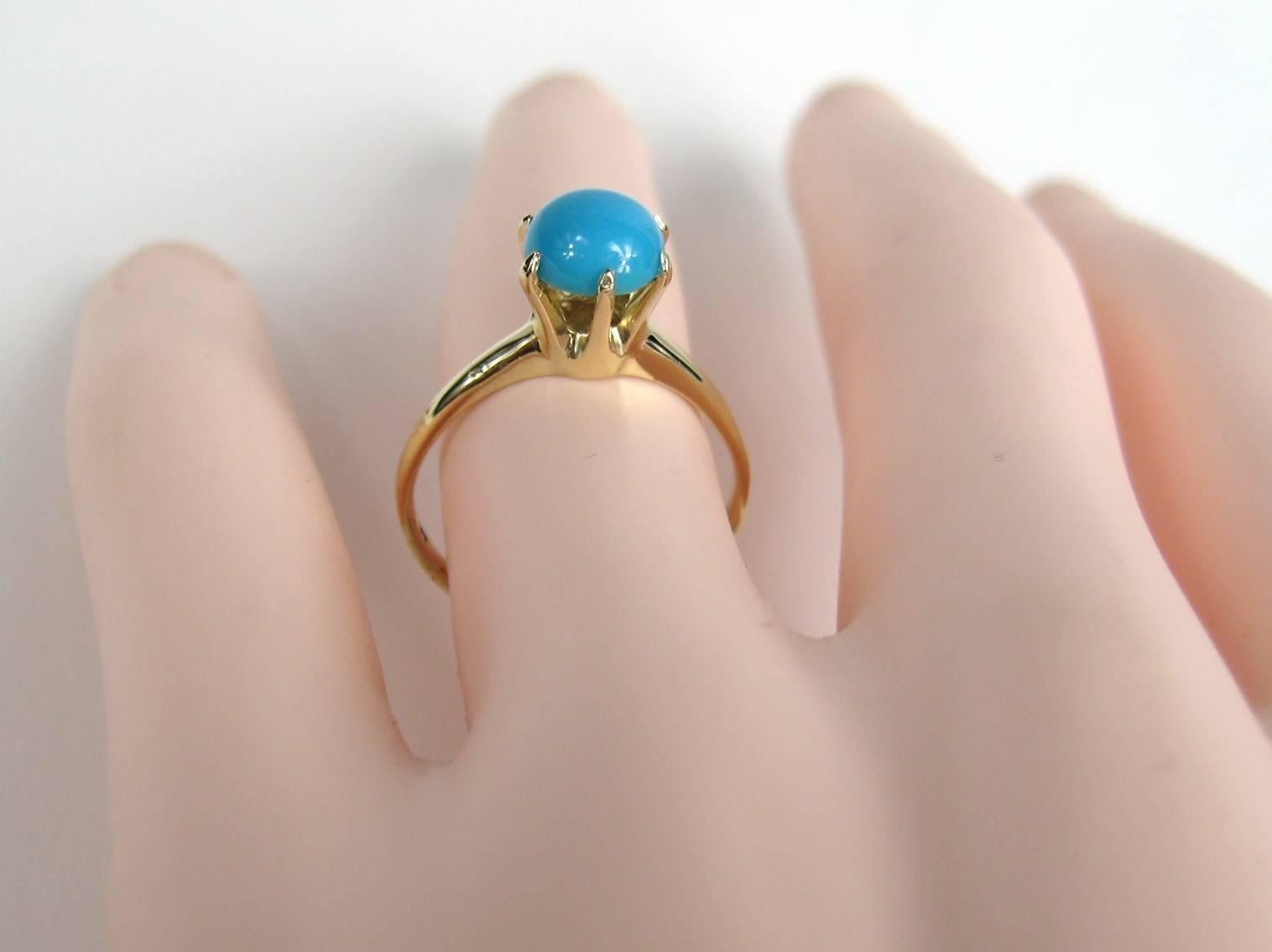 Victorian Antique Persian Turquoise 10 Karat Gold Claw Set Ring For Sale