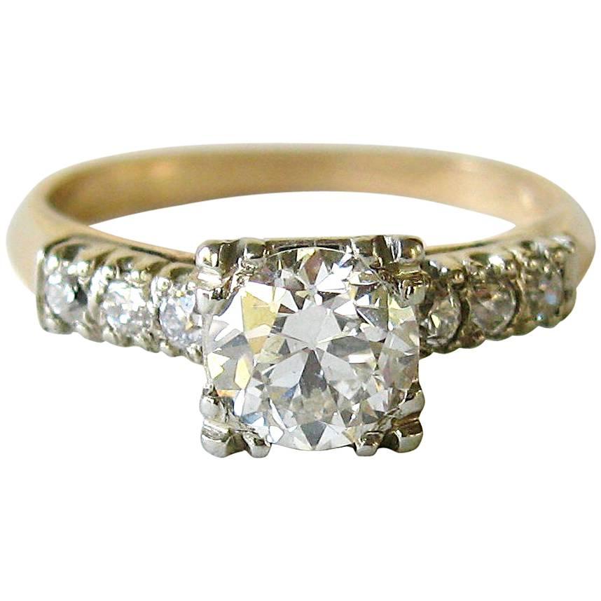 Bague de fiançailles en or avec diamant taille européenne de 1,25 carat en vente