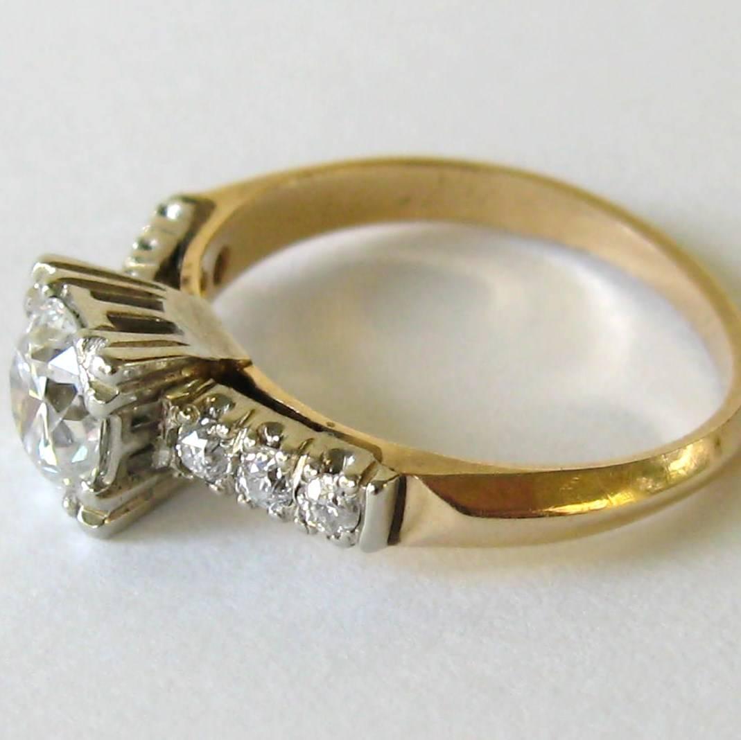 Taille vieille Europe Bague de fiançailles en or avec diamant taille européenne de 1,25 carat en vente
