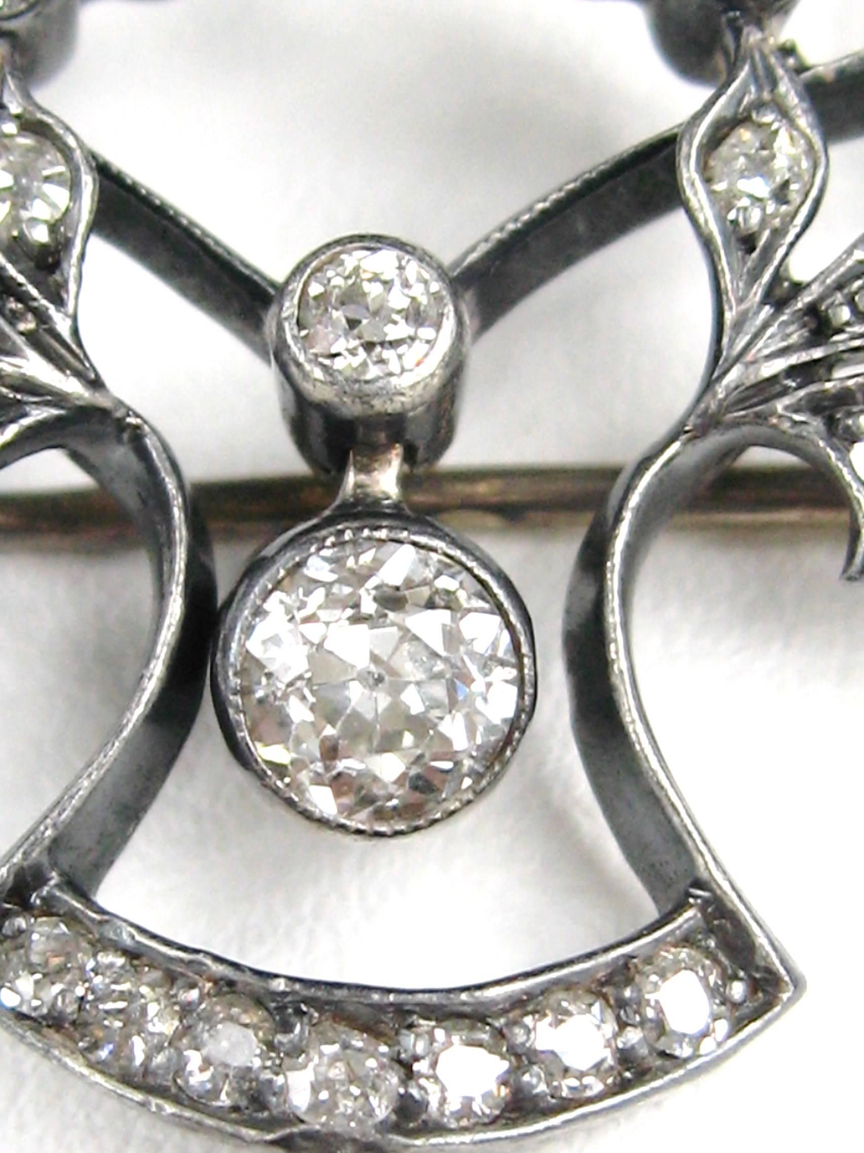 Women's 1860s Victorian Diamond Lavaliere Necklace Brooch 1.5 Carat For Sale