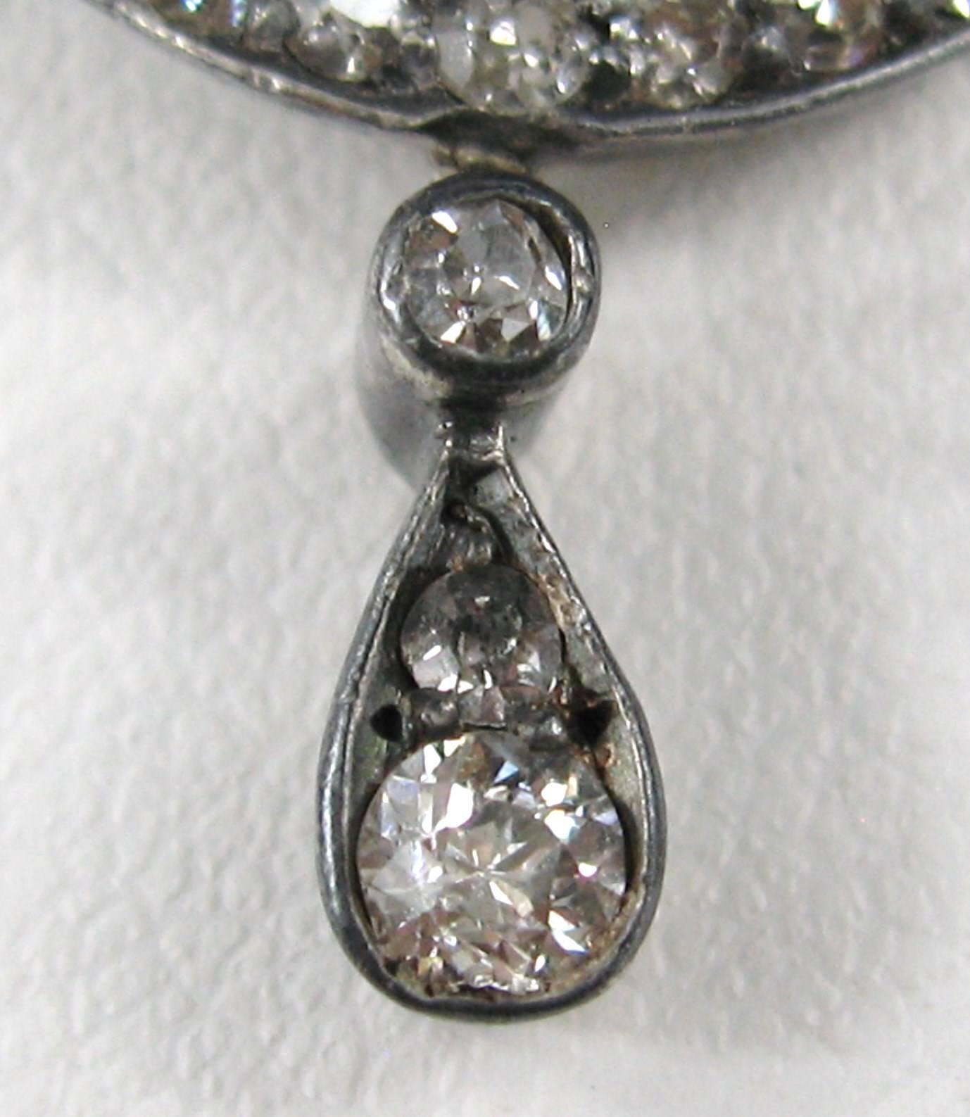 1860s Victorian Diamond Lavaliere Necklace Brooch 1.5 Carat For Sale 1