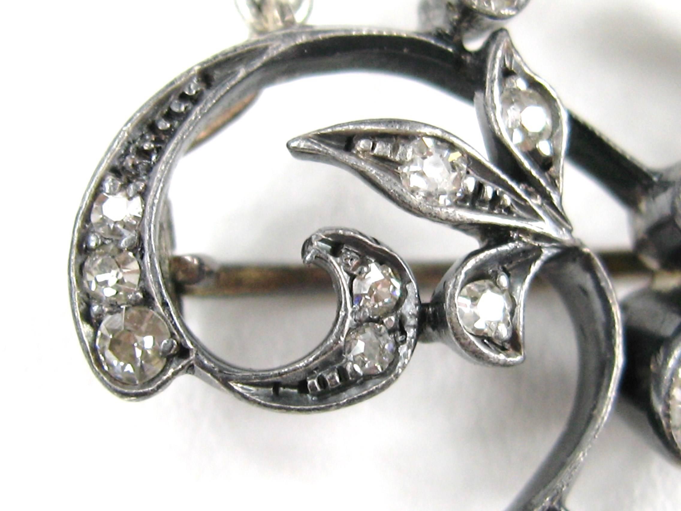 1860s Victorian Diamond Lavaliere Necklace Brooch 1.5 Carat For Sale 2