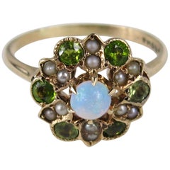 Opal Seed Pearl Peridot Gold Ring