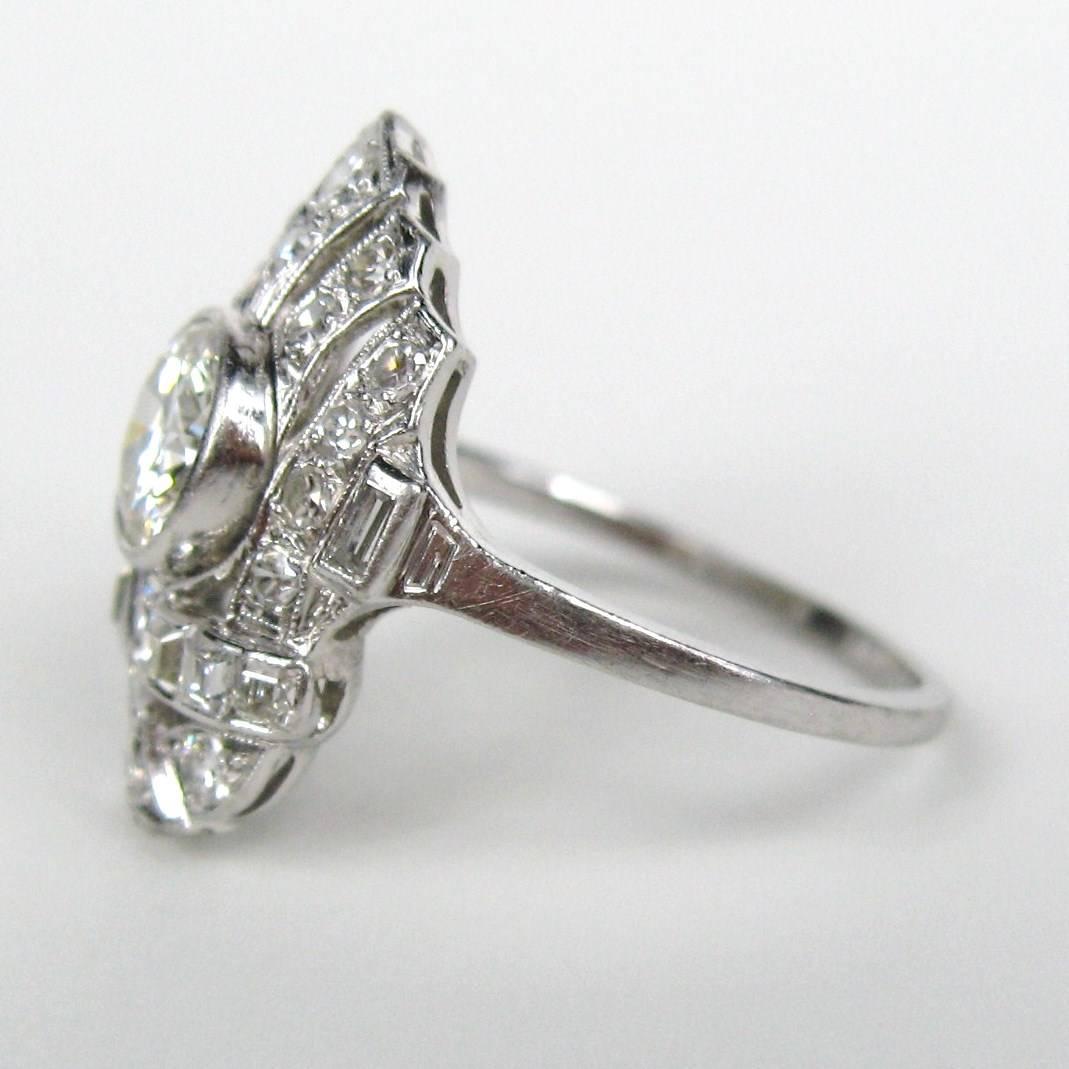 Brilliant Cut 1.78 Carat 1920s Art Deco Filigree Diamond Platinum Ring Engagement  For Sale