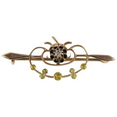 Antique 1850s Victorian Diamond Tri-Colored 14 Karat Gold Bar Pin Brooch