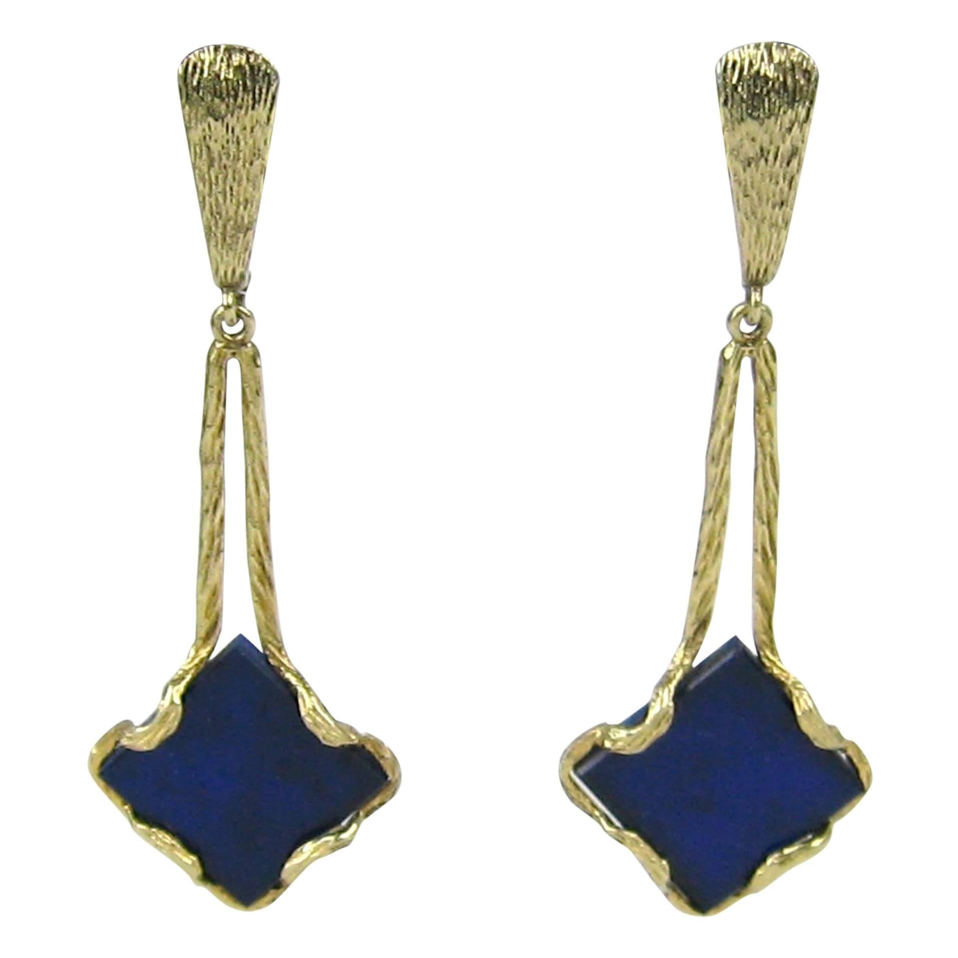 Lapis Lazuli Gold Dangle 14 Karat Gold Earrings