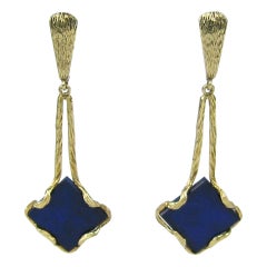 Lapis Lazuli Gold Dangle 14 Karat Gold Earrings