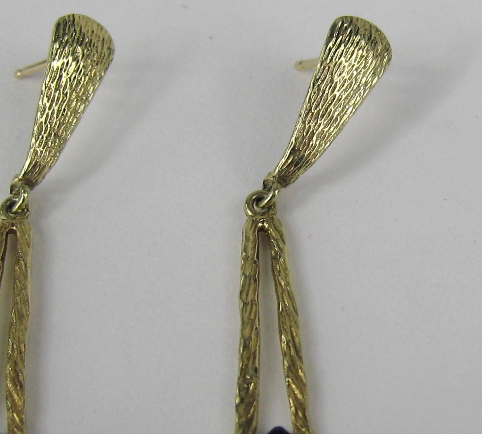 Square Cut Lapis Lazuli Gold Dangle 14 Karat Gold Earrings For Sale