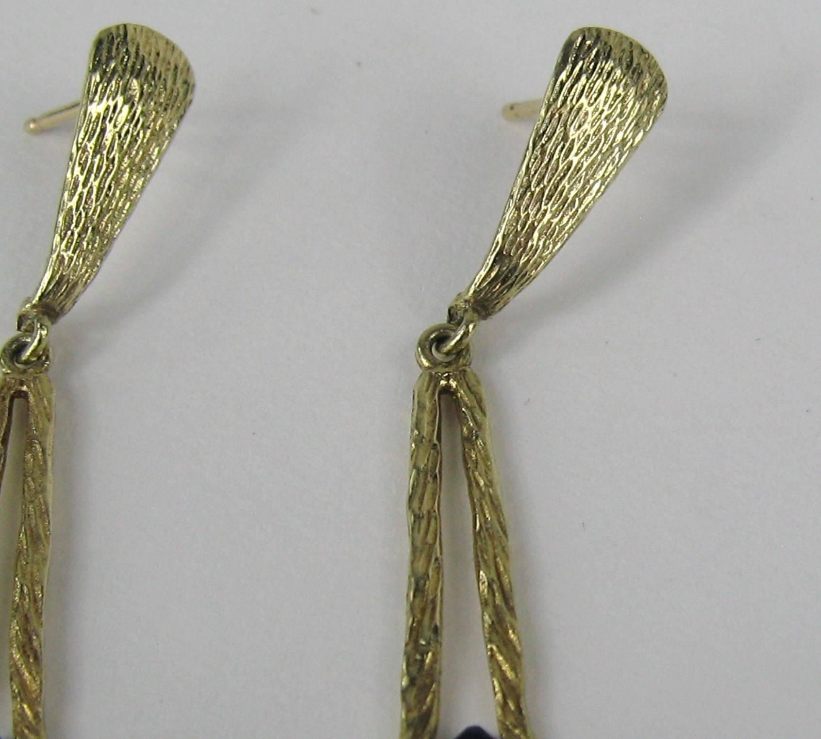 Square Cut Lapis Lazuli Gold Dangle 14 Karat Gold Earrings For Sale