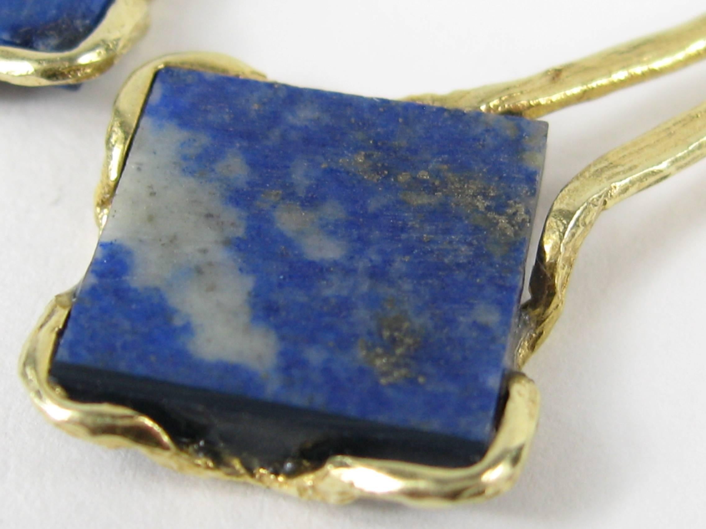 Women's Lapis Lazuli Gold Dangle 14 Karat Gold Earrings For Sale