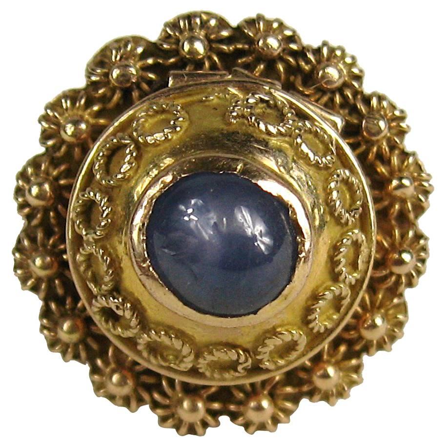 14 Karat Gold Victorian Blue Sapphire Poison Ring