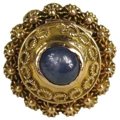 14 Karat Gold Victorian Blue Sapphire Poison Ring