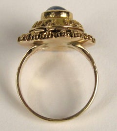 14 Karat Gold Victorian Blue Sapphire Poison Ring