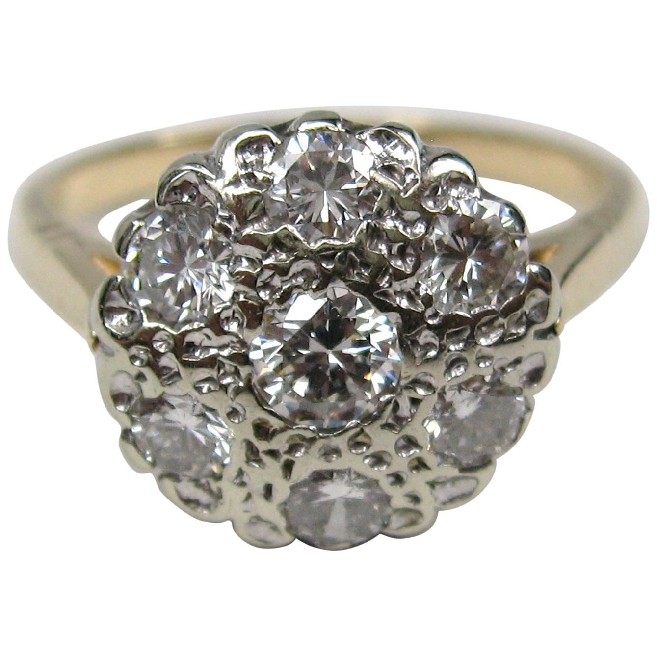 1940s Diamond Cluster 14 Karat Gold Engagement Promise Ring