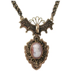 10 Karat  Rose Gold Greek Male Warrior Cameo Necklace Antique Victorian