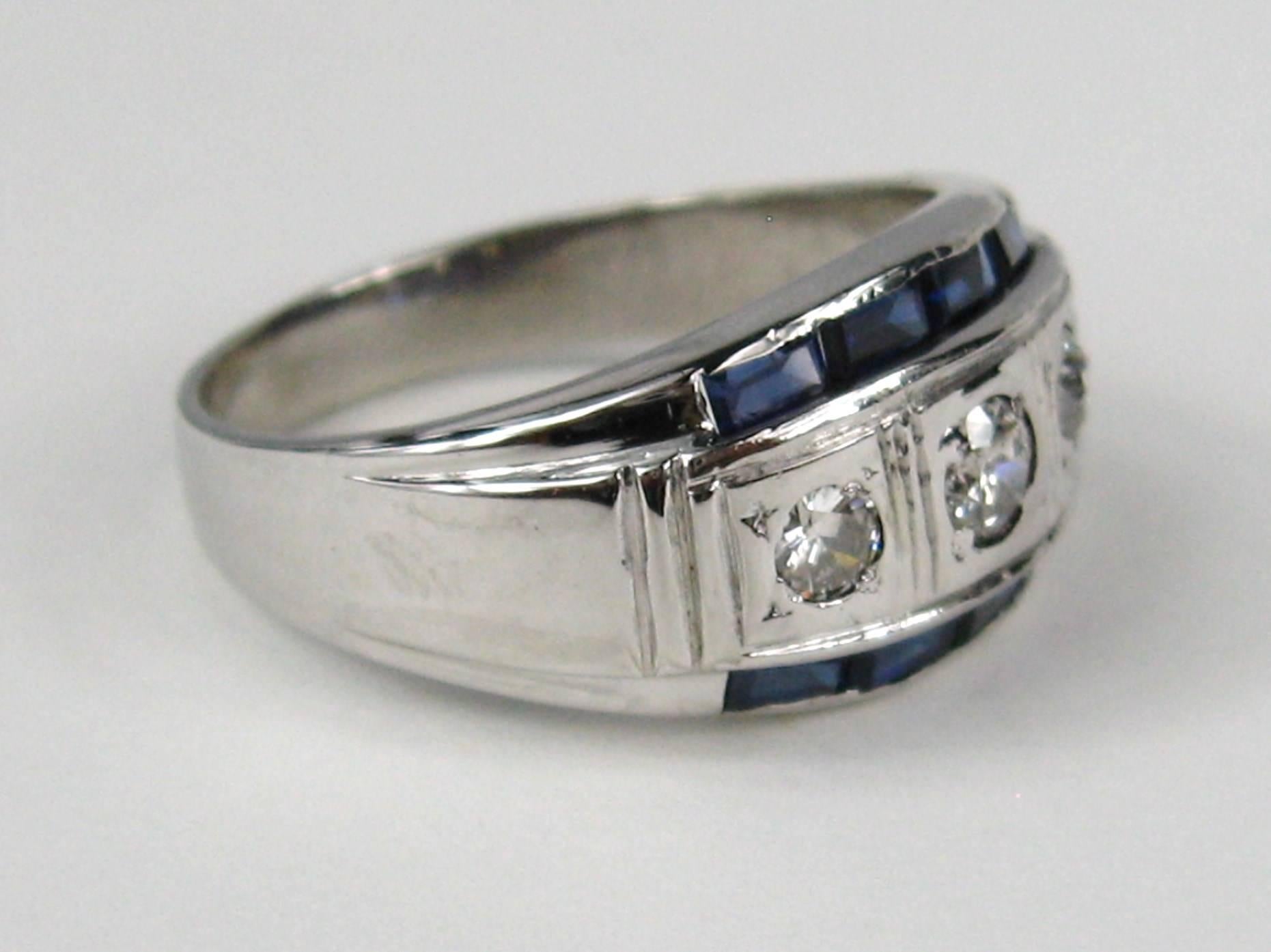 Art Deco 14 Karat White Gold Diamond Ring Unisex 1930s  For Sale