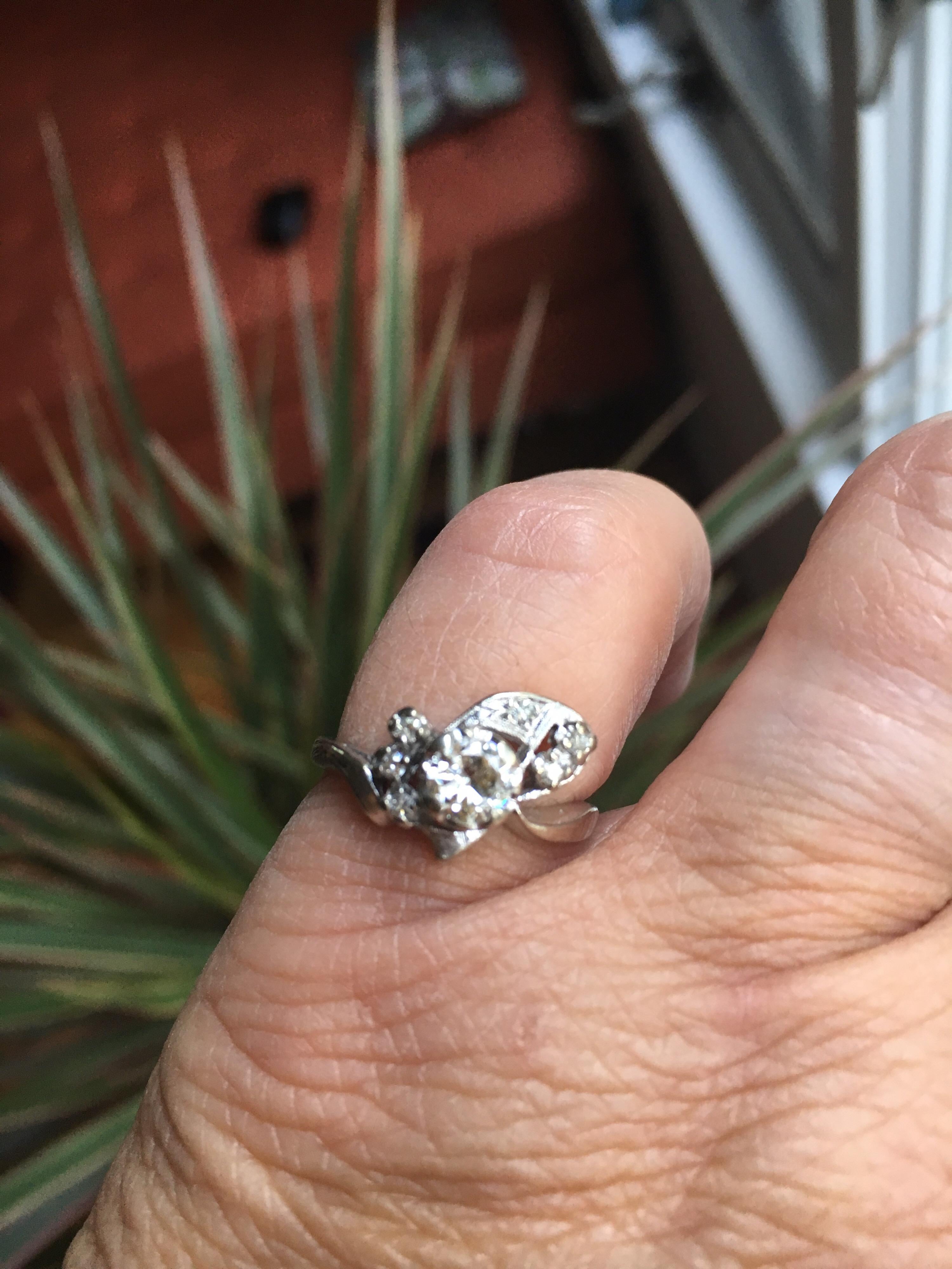Brilliant Cut 1930s Diamond Platinum Engagement Promise Ring For Sale