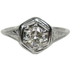 14 Karat Gold Diamond Engagement 14 Karat Ring-Art Deco 1930s 