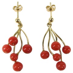 Retro Red Coral 14 Karat Gold Free-Form Branch Earrings