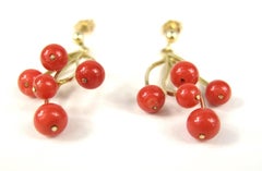 Red Coral 14 Karat Gold Free-Form Branch Earrings