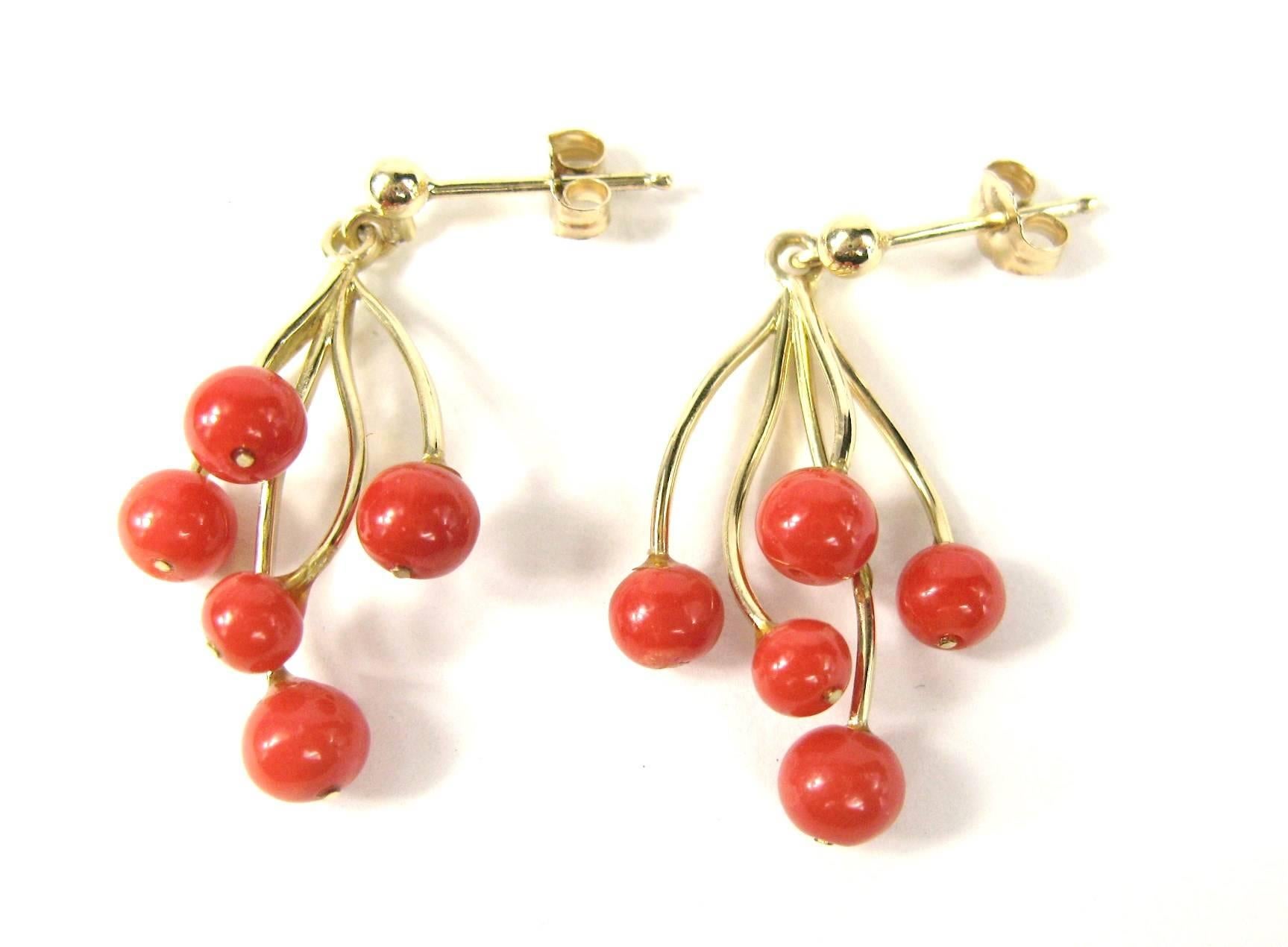 red coral branch earrings