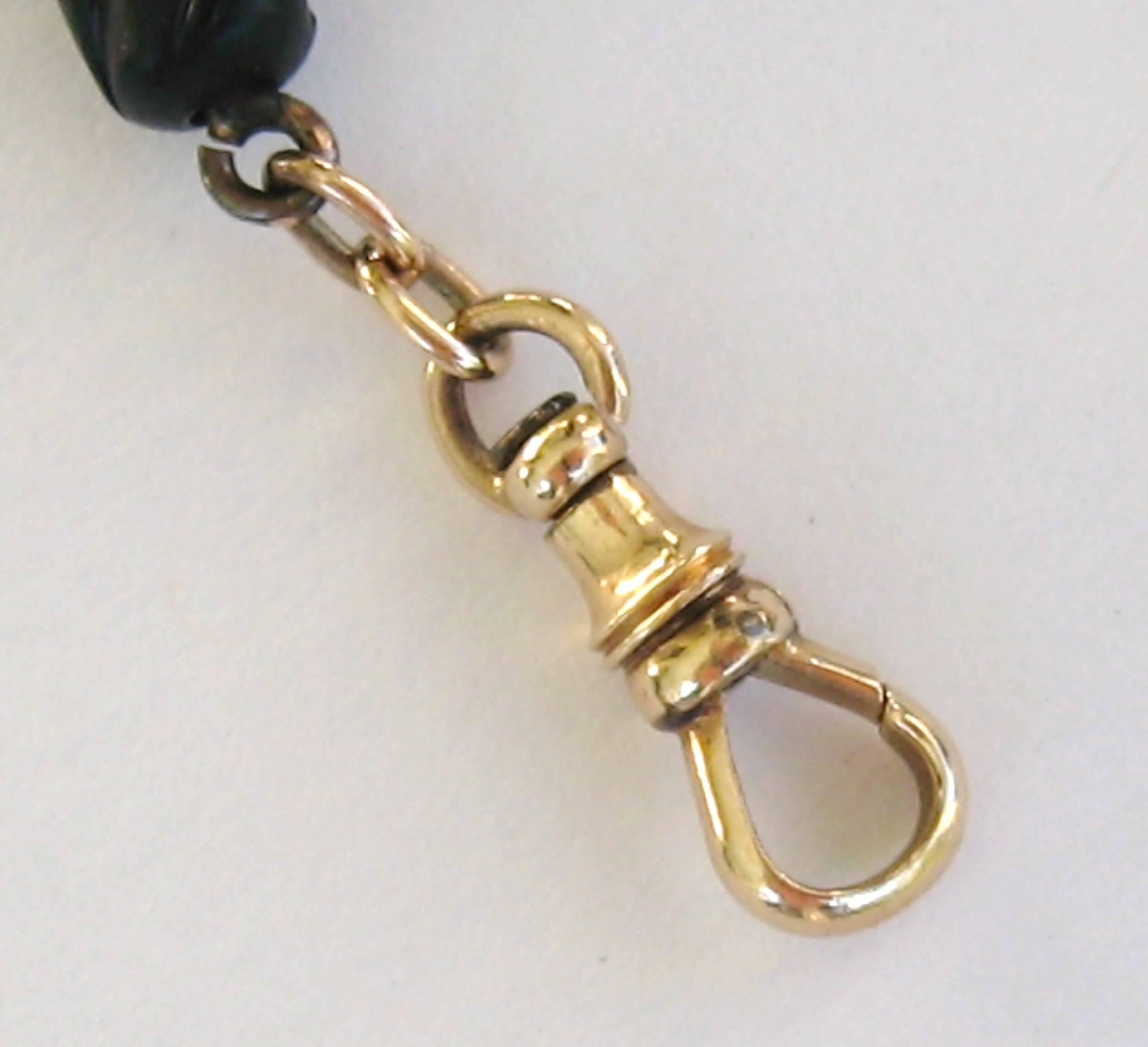 14 Karat Gold Black Jet Pocket Watch Chain Fob In Good Condition For Sale In Wallkill, NY