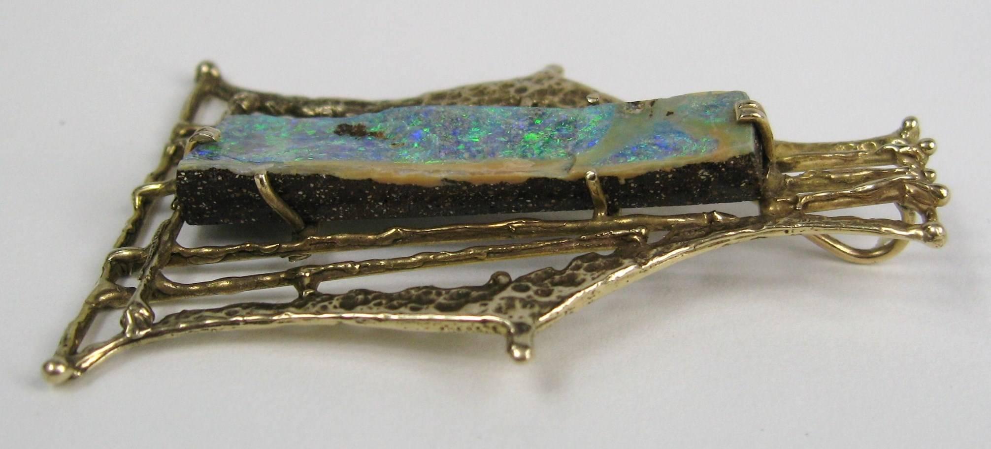 Women's 14 Karat Gold and Opal Brutalist Custom Made Pendant