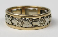 Victorian 14 Karat Yellow and White Gold Cut Out Floral Wedding Band Ring