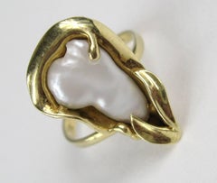14 Karat Gold Mabe Pearl Ring Organic Freeform