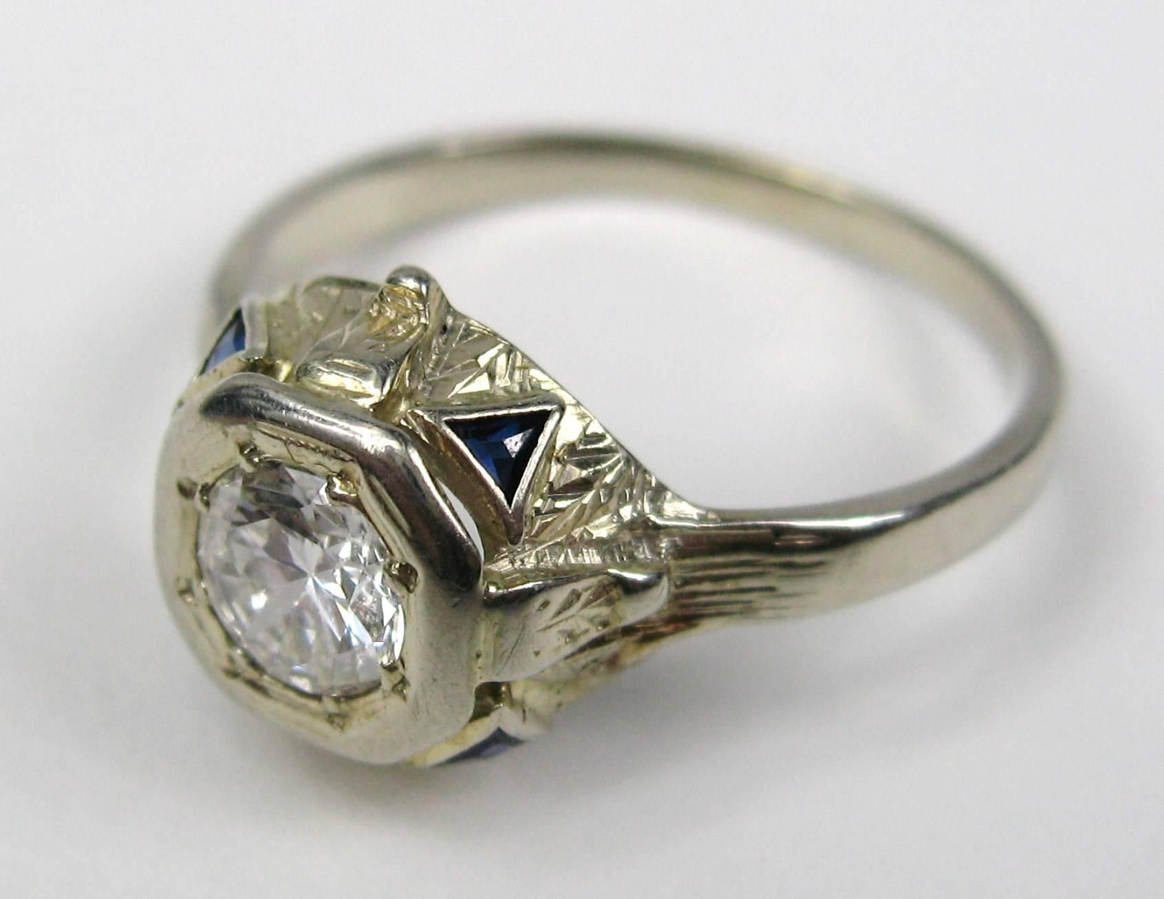 Bague de fiançailles Art déco en or 14 carats avec diamants Bon état - En vente à Wallkill, NY